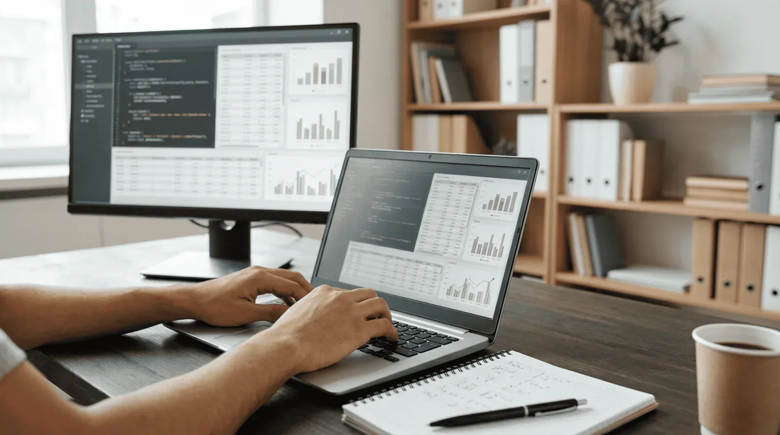 Datenanalyse am Arbeitsplatz: Auswertungen und Abfragen auf Monitor und Laptop